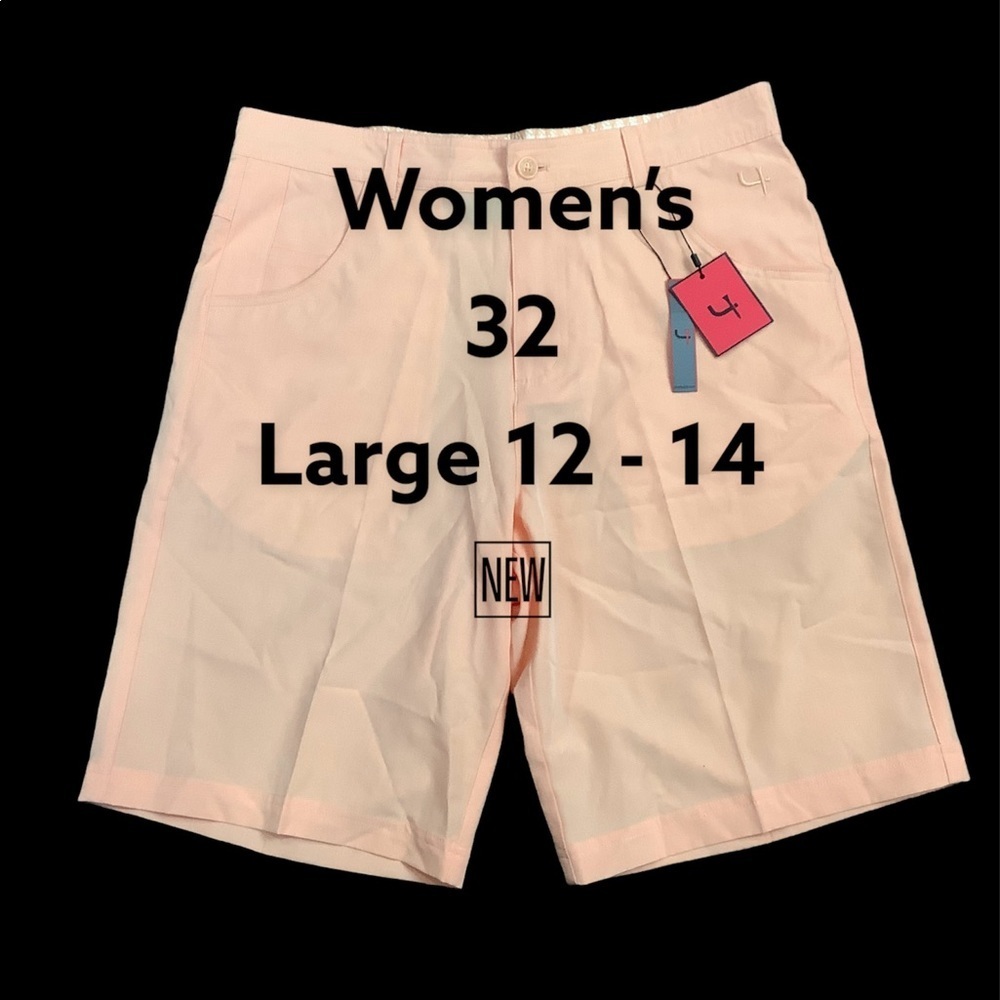 Women's Par 4 Golf 32 Large 12 - 14 Chino Khakis Shorts Bermuda Peach Stretch - Picture 5 of 11